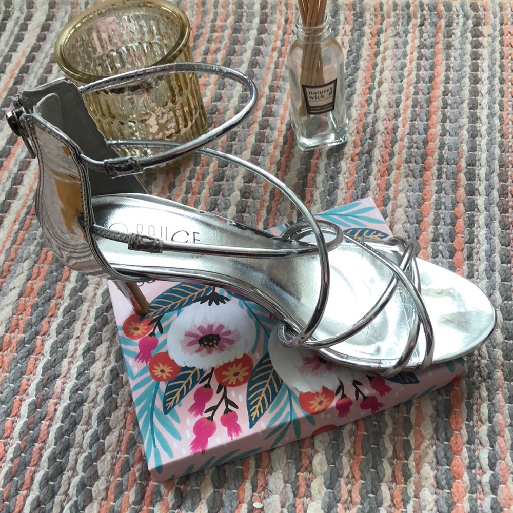 Gorgeous silver heeled sandals with clear strap